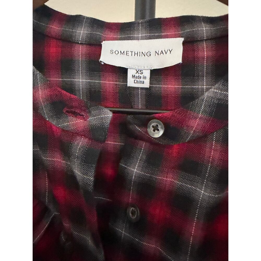 New something navy ruffle plaid button up dress long sleeve sz XS $165 - Picture 6 of 9